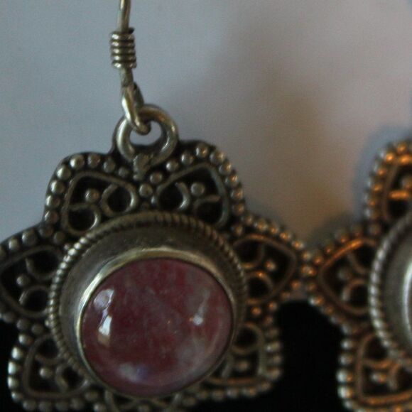 Sterling Bali-Style Pink Moonstone Earrings - Picture 2 of 7